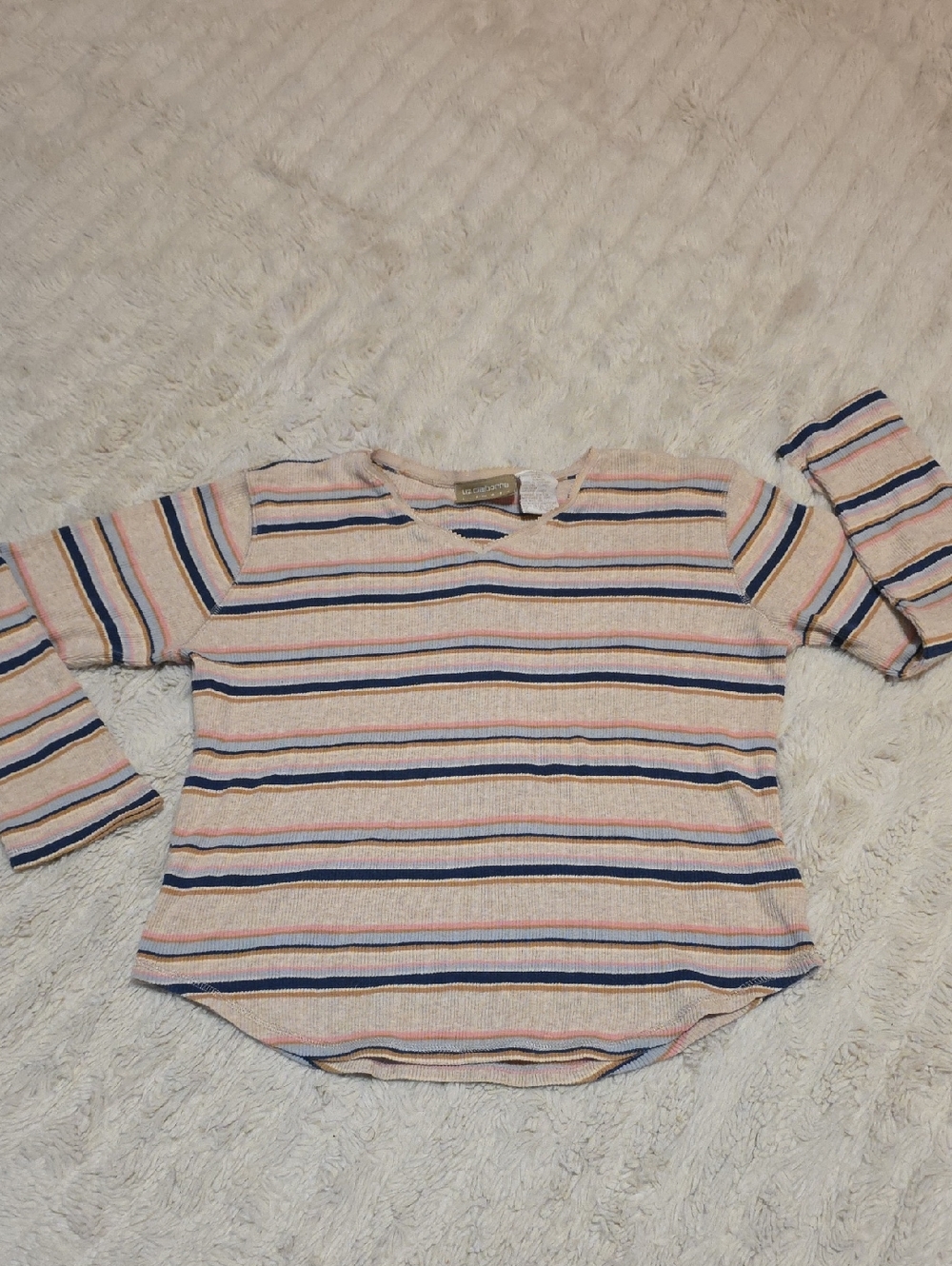 Liz Claiborne Cream Striped Long Sleeve Tee with Navy & Pink